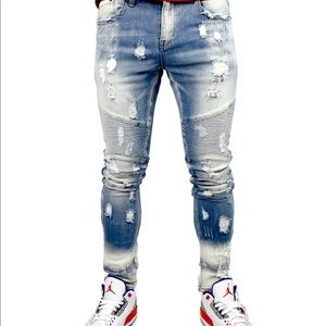 Heritage America Men’s Distressed Moto Jeans